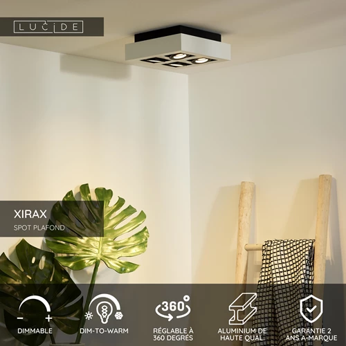 Lucide XIRAX - Spot plafond - LED Dim to warm - GU10 - 4x5W 2200K/3000K - Blanc - USP